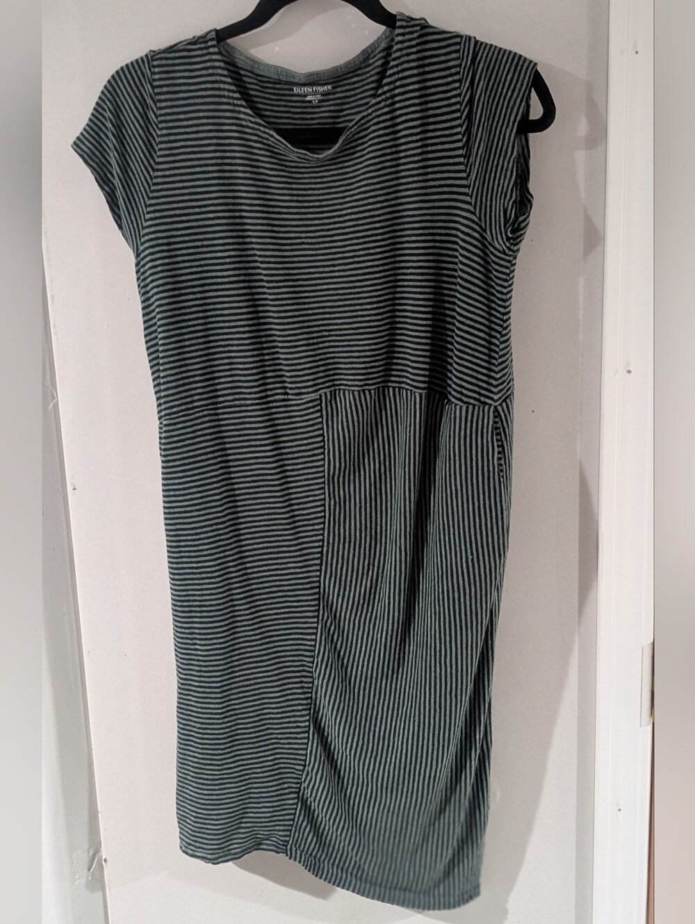 Eileen Fisher Black and Gray Striped Cotton Dress